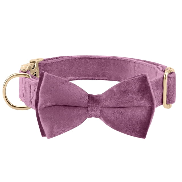 HLONK Durable Polyamide Adjustable Velvet Dog Collar - with Bowtie and Metal Buckle - Cute Solid Pattern for Small Medium and Large Dogs Ideal Gift for Puppies