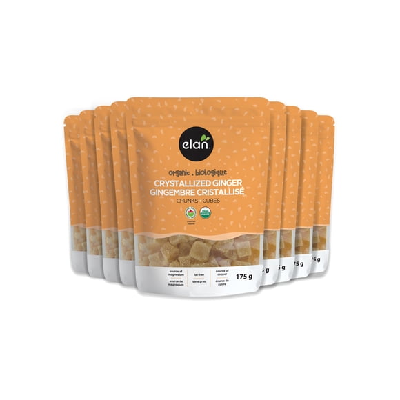ELAN Organic Ginger Chunks (GMO & Gluten Free), 8 Count, 175g