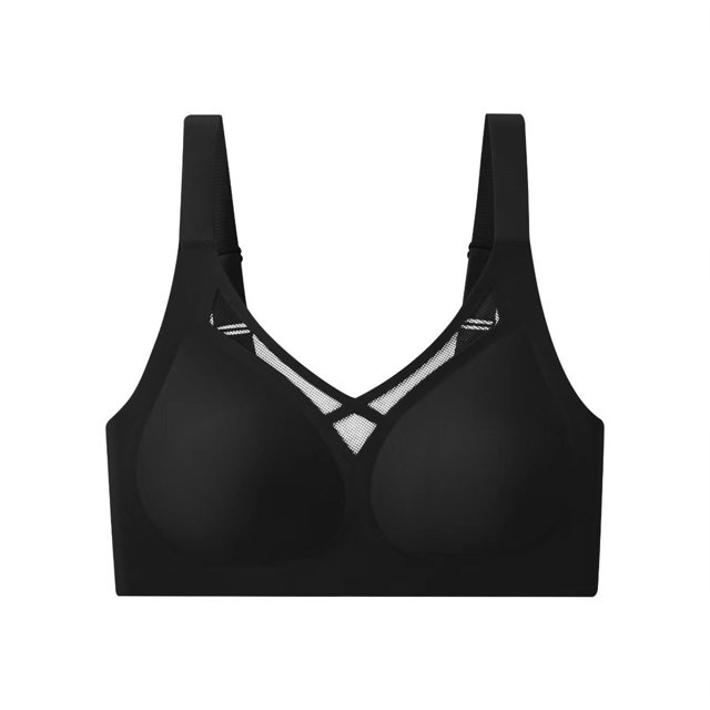 Virmaxy Womens Wireless Bra Solid Color Soft and Comfortable Gathered Large Bra Solid Color Soft and Comfortable Without Steel Rings Gathering To A Large Bra Black-2 XXL