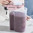 thumbnail image 3 of Bigersell Cereal Dispenser, Airtight Food Storage Containers with Lids Clear Plastic Rice Container with Measuring Cup Pourable Spout Kitchen Pantry Organization Easy Open Canister Pink L, 3 of 3