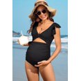 thumbnail image 2 of Charmo Ruffle Ribbed Maternity Swimsuit One Piece High Waisted Pregnancy Bathing Suits Push Up Swimwear, 2 of 6