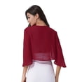 thumbnail image 2 of YUUMIN Boléro Shrug en Mousseline Douce Transparente à Manches 3/4 pour Femmes, Veste Cardigan Ouverte à l'Avant pour Robe de Soirée de Mariage, Bourgogne P, 2 of 7