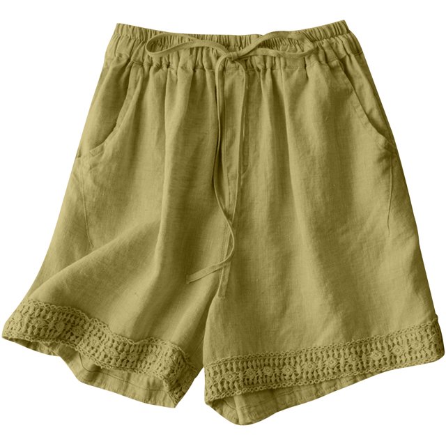 Summer Clearance! Womens Plus Size Pants,Summer Pants for Womens,Womens Solid Color Retro Hook Flower High Waisted Drawstring Shorts