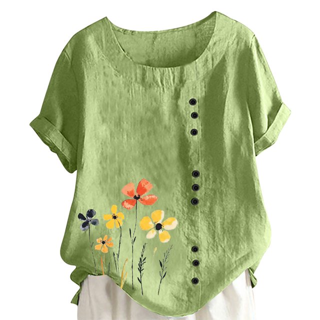 Pisexur Hauts d'Été pour Femmes, Hauts pour Femmes, Hauts de Sortie pour Femmes, Hauts pour Dames, T-Shirt à Manches Courtes Col Rond Imprimé Mode Décontractée Vert Menthe, L