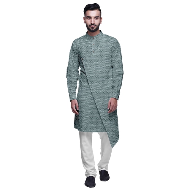 Atasi Kurta Pyjama de Fête pour Hommes, Col Mandarin, Ensemble Ethnique Imprimé Kurta