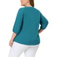thumbnail image 3 of GRACE & GRANDEUR Women's Plus Size Tops Work Round Neck Ruffle Chiffon Blouse Office Top 2X Blue Green, 3 of 6