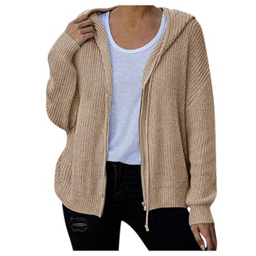 Cardigan à Capuche pour Femmes Cardigan à Capuche à Fermeture à Glissière pour Femmes Veste Chandail en Tricot Épais Grand Manteau Chandail en Tricot pour Femmes Veste Chandail pour Femmes Veste Chandail pour Femmes