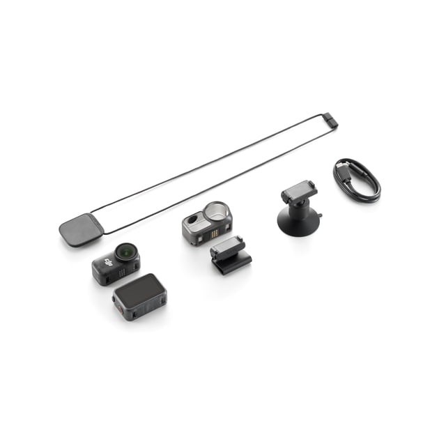 OSMO NANO Standard Combo (64 Go) Trousse d'Appareil Photo sur Fond Blanc, Incluant Appareil Photo 4K compact avec Objectif et Écran Tactile, Cadre de Montage Magnétique, Support à Pince, Support à Ventouse, Câble de Chargement USB-C et Lanière Magnétique pour une Utilisation Mains Libres et un Montage Polyvalent.