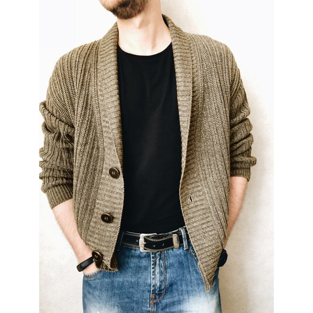 CEHVOM Manteau Chandail à Revers Uni à Manches Longues à Simple Boutonnage pour Homme