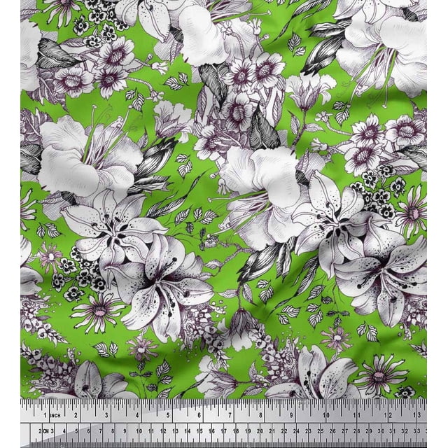Soimoi Rayon Fabric Leaves & Flower Floral Decor Fabric Printed Yard 42 Inch Wide