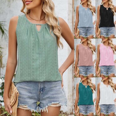Yuyuzo Tank Tops for Women Crewneck Keyhole Dressy Casual Blouses Eyelet Casual Flowy Tunic Tops