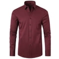 thumbnail image 1 of Solid Color Lapel Mens Shirts Fashion Long Sleeve Fitted Button Front Closure Shirts for Men(Wine,M), 1 of 2