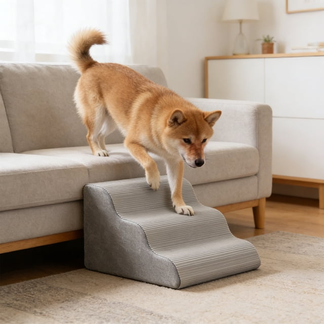 Deeceymbur Foam Pet Stairs for Dogs Cats Non Slip Surface Washable Cover Portable Step Ramp Supportive Design for Senior Small Medium Pet Indoor Rest