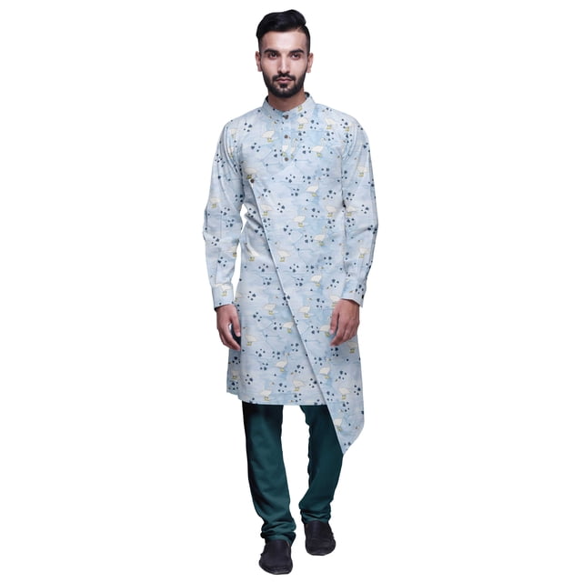 Atasi Designer Kurta Pajama For Men Printed Angrakha Kurta Set Summer Clothing