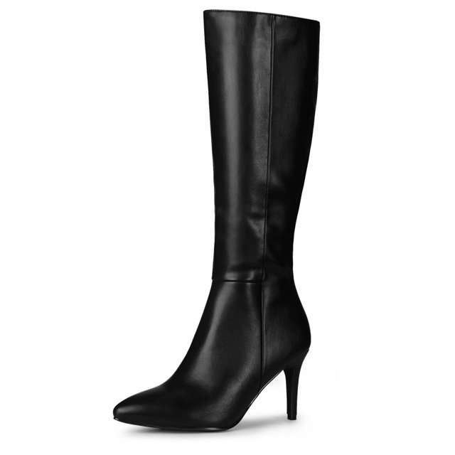Unique Bargains Women's Pointed Toe Side Zip Stiletto Heel Knee High Boots