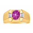 thumbnail image 1 of RYLOS Men's Rings 14K Yellow Gold Rings Classic Designer  9X7MM Oval Gemstone &  Sparkling Diamond Ring Star Ruby July Birthstone Ring Size 10, 1 of 7