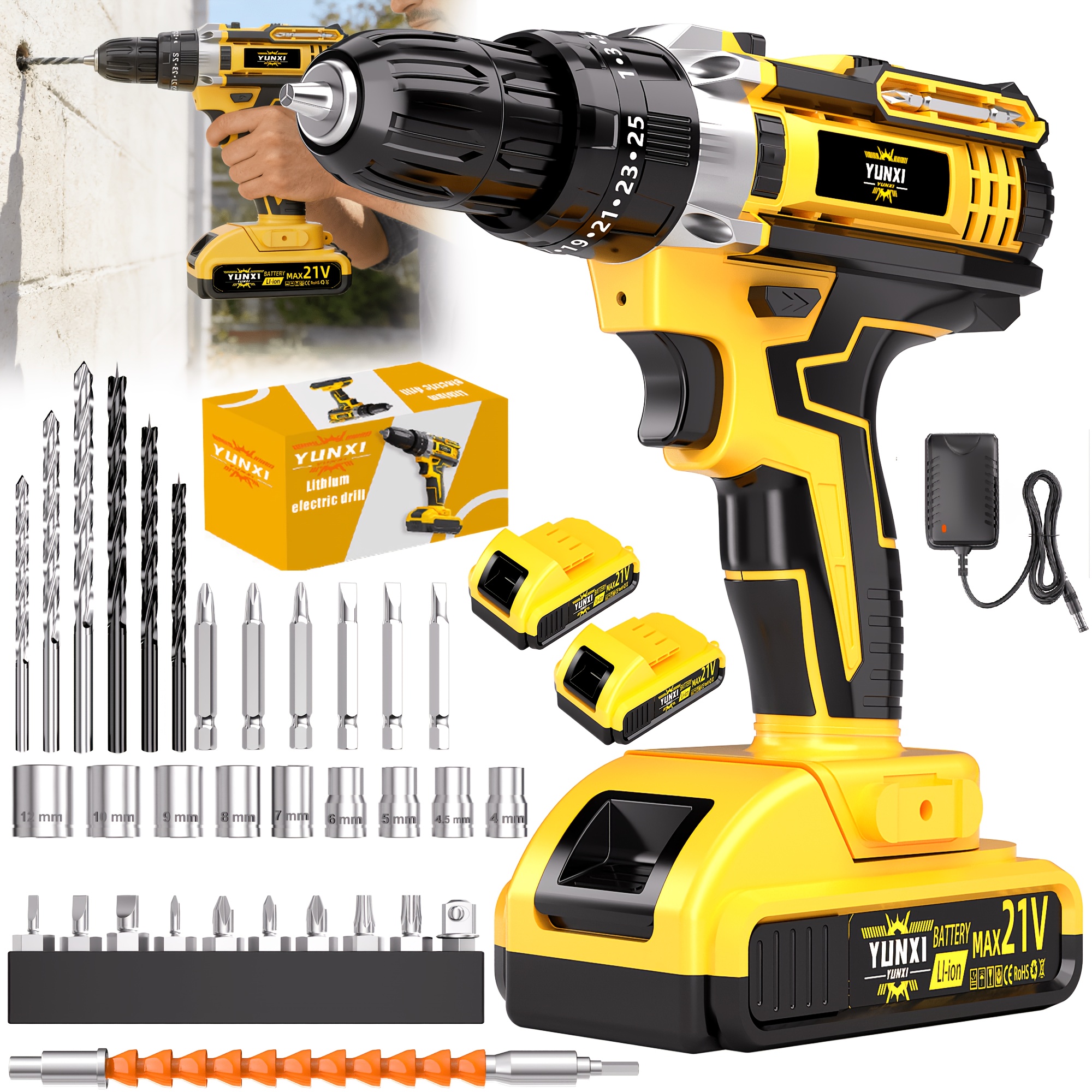 21V Cordless Drill Set, Multifunctional Home Tool Kit, Handheld Electric Screwdriver with Optional Battery & Charger, Portable Drill with Toolbox for DIY & Repairs