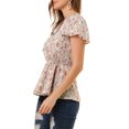 thumbnail image 4 of INSPIRE CHIC Haut Péplum pour Femme à Imprimé Floral, Manches Courtes, Taille Haute, Col à Nouer, 4 of 6