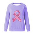 thumbnail image 4 of QATAINLAV Chandail de Sensibilisation au Cancer du Sein pour Femmes Ruban Rose Graphique Chandails de Base Col Rond Manches Longues Chandail à Enfiler Hauts Rentrée des Classes Ventes Prime Violet P, 4 of 5
