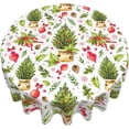 thumbnail image 3 of Christmas Tablecloth Round 60 Inch Green Plant Red Berry Leaf Decorative Table Cloth Washable Wrinkle Stain-Resistant Polyester Farmhouse Xmas Holiday Table Cover for Party Dinner Picnic, 3 of 6