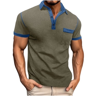 hotojiny Men’s Fashion Short Sleeve Shirts Comfy Colorblock Pocket Golf Shirts 2025 Summer Buttons Collared Business T Shirts