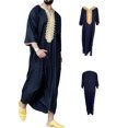 thumbnail image 2 of Kmbangi Caftan pour Hommes Musulmans +chemise Décontractée à Manches Trois Quarts Sans Col, 2 of 6