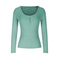 thumbnail image 2 of Timegard Plus Size Tops for Women Ribbed Notched V Neck Long Sleeve Blouse Fall Casual Oing out Tops, 2 of 5