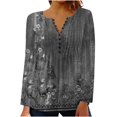 thumbnail image 1 of IROINNID T-shirt Oversize pour Femmes Womens Confortable Été Sexy Pli Imprimé Régulier Long Manches Col Rond Bouton Top, Noir, 1 of 4