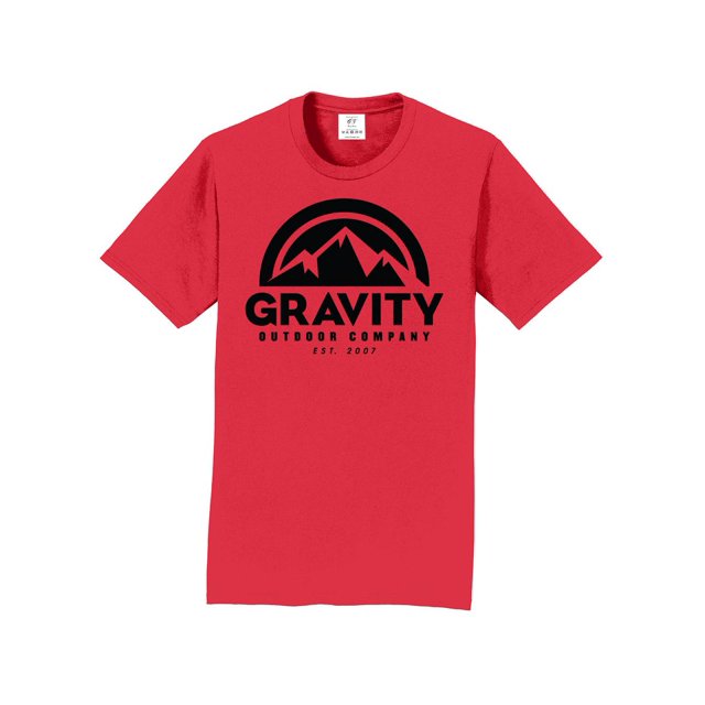 Gravity Outdoor Co. T-Shirt à Manches Courtes - Rouge - Logo Noir - Moyen