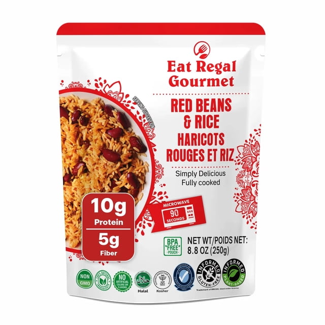 Eat Regal Haricots Rouges et Riz Prêt à Manger, Saveur Inspirée Créole, Sans Gluten, Halal et Casher, 8,8 oz, Lot de 6 (Stable à Température Ambiante)