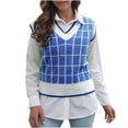 thumbnail image 2 of EQWLJWE Débardeurs Sans Manches pour Femmes Débardeurs d'Été pour Femmes Chandail Tricoté Multicolore à Col en V pour Femmes à Carreaux Rayures Décontracté Mode Gilet Sans Manches Veste Manteau Hauts, 2 of 5