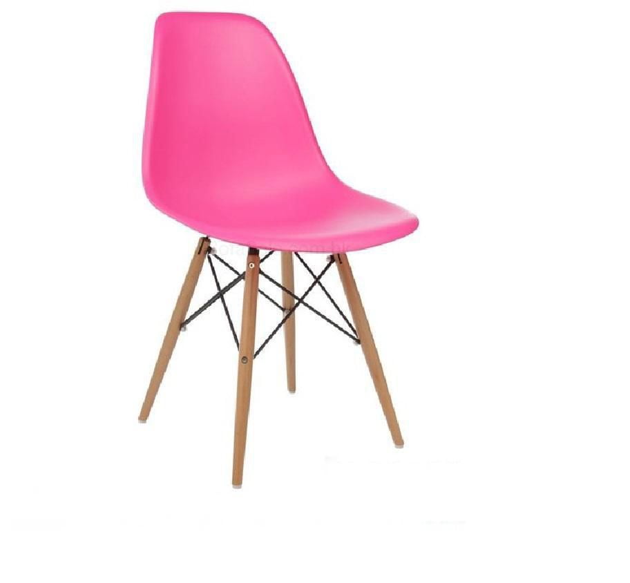 Chaise Eiffel rose avec pieds en bois naturel, chaise idéale pour salle à manger, cuisine, salon