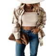 thumbnail image 2 of Women Plaid Shacket Button Down Shirt Long Sleeve Oversized Blouses Tops, 2 of 6