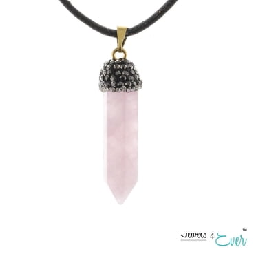Jewels 4 Ever Brass Genuine Rose Quartz Point and Crystal Cap Pendant with Cord