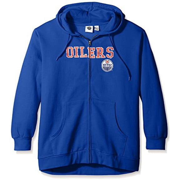 Profile Big & Tall NHL Edmonton Oilers Women's Full Zip Hoodie with Distress Word Mark, 3X, Royal