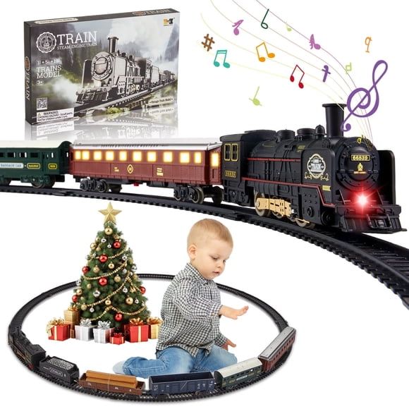 Lilian&Gema Ensembles de Train Électriques pour Enfants, Jouets de Train pour Tout-Petits avec Lumières et Son, Ensemble de Jeu de Voies Ferrées avec 5 Voitures, Cadeaux pour Garçons et Filles de 3 4 5 6+ Ans