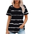 thumbnail image 2 of Meichang T-Shirts pour Femmes à Manches Courtes, Plissés, Chic Décontracté, Encolure Dégagée, Hauts d'Été Tendance à Imprimé Rayé, T-Shirts Doux et Confortables, Tuniques Blouses, 2 of 5