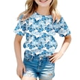 thumbnail image 4 of T-shirts Filles Manches Courtes Imprimé Papillons Décontracté Hauts Filles Bleu 4-5 Ans, 4 of 4
