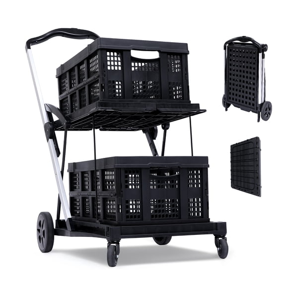 GloryStar Chariot de Magasinage Mobile Pliant avec Roues, Conception Pliable Polyvalente avec Porte de Rangement, Chariot Pratique pour Magasinage, Rangement et Usage Quotidien Polyvalent