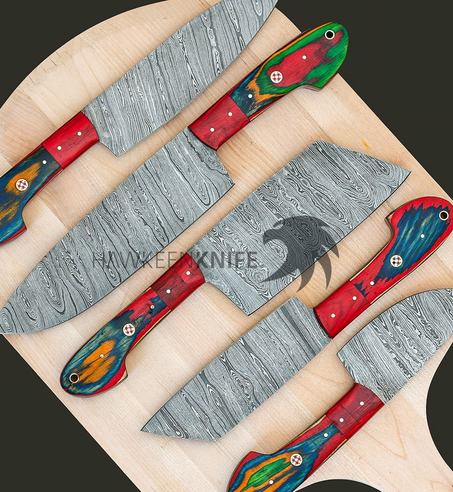 Damascus Steel Hand Forged Chef Knife Set, 5-Piece Kitchen Knife Set, BBQ Chef Knife Set, Custom Handmade Chef Knife Set