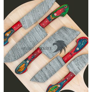 Damascus Steel Hand Forged Chef Knife Set, 5-Piece Kitchen Knife Set, BBQ Chef Knife Set, Custom Handmade Chef Knife Set