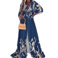thumbnail image 1 of Bellella Robe Longue pour Femmes Manches 3/4 Robes Maxi Imprimé Floral Robe d'Été Hawaïenne Col en V par-Dessus Femmes Sorties de Plage Bleu Marine m, 1 of 2