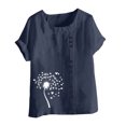 thumbnail image 4 of Jusqu'à 50 % de Rabais Horkkom Chemises à Manches Courtes pour Femmes Été Grande Taille Chemises en Lin Décontractées Col Rond Imprimé Floral Hauts Amples, 4 of 4