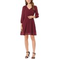 thumbnail image 1 of INSPIRE CHIC Women's Solid Cute V Neck Half Sleeve Flowy a-Line Chiffon Dress S Fuchsia, 1 of 7
