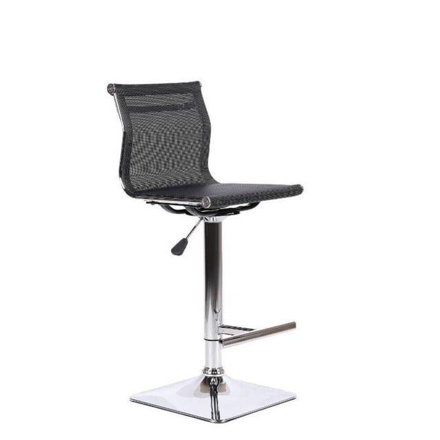 Heavenly Collection Tabouret Réglable en Maille avec Siège en Maille de polyester Respirante Noire et base de Piédestal en Acier Inoxydable Chromé, Doté d'Une Hauteur Réglable, d'Une Pivotement à 360° et d'Un Repose-Pieds, Convient aux Sièges de Cuisine et de Salle à Manger avec Soutien Ergonomique.