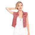 thumbnail image 3 of Womens Distressed Denim Button Up Sleeveless Crop Vest, Red, Medium, 3 of 5