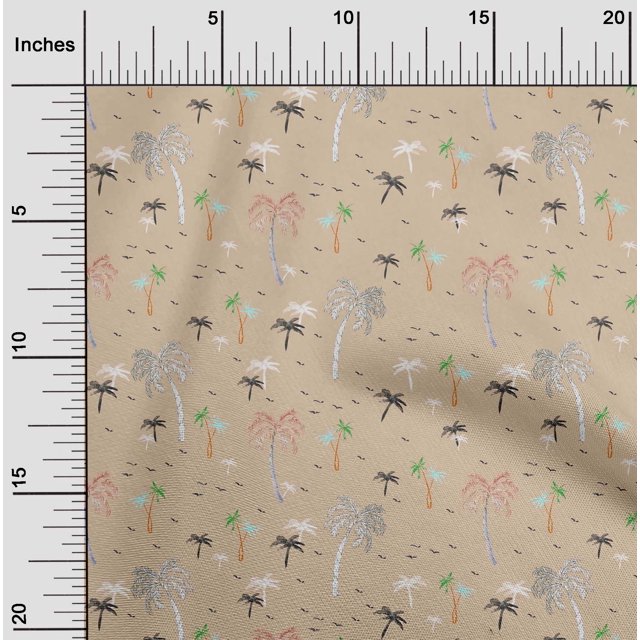 oneOone Cotton Cambric Fabric Bird & Palm Tree Printed Fabric 1 Yard 56 Inch Wide