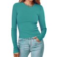 thumbnail image 2 of Timegard Hauts pour Femmes Col Ras du Cou Manches Longues Confortables Couleur Unie Camisoles Automne Décontracté Ajusté T-Shirts Hauts, 2 of 6