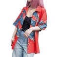 thumbnail image 3 of pitrice Hawaiian Beach Shirt Buttoned Short Sleeve Simple Dragon Pattern Top Breathable Ethnic Style T-shirt Outdoor Holiday Red XXL, 3 of 9