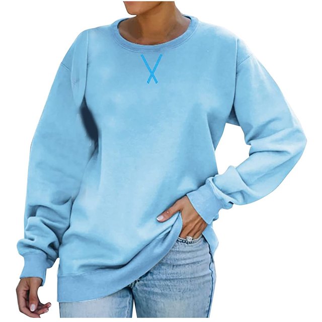 T-shirt Ample pour Femmes à Manches Longues, Blouse à Col Rond, Hauts Décontractés, Chandail